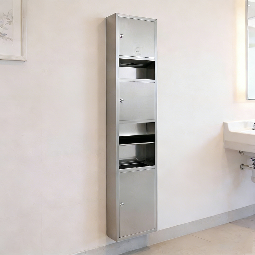 Sanitary Equipment Surface Mounted Stainless Steel Combination Paper Towel Dispenser Waste Bin Hand Dryer