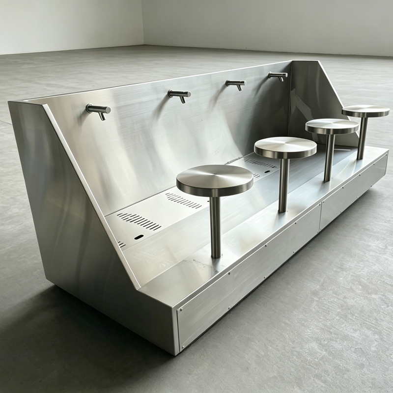 Four Users Stainless Steel Wudu Ritual Foot Wash Trough