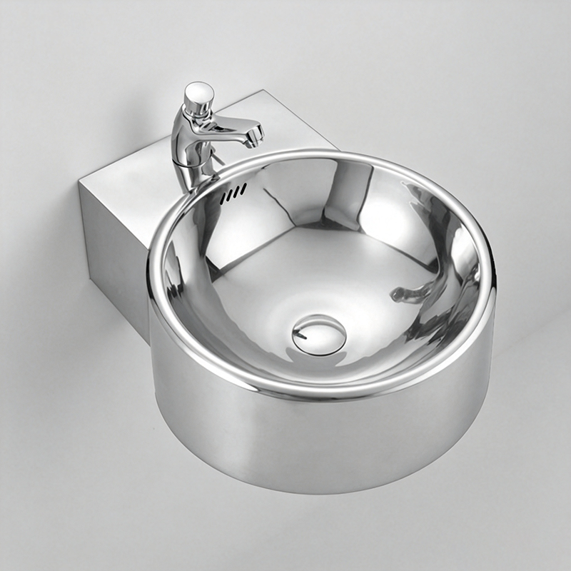 Commercial Sanitary Ware SUS304 Stainless Steel Round Deep Bowl Wall Mounted Wash Basin