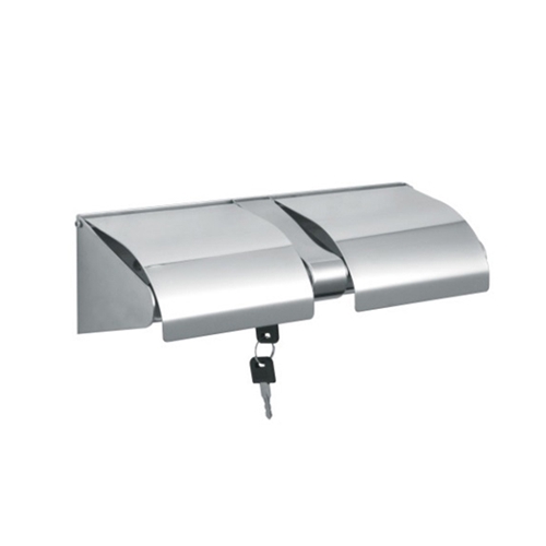 Stainless Steel Shiny Finish Wall Mounted Anti-theft Double Rolls Toilet Paper Holder with Lock Key