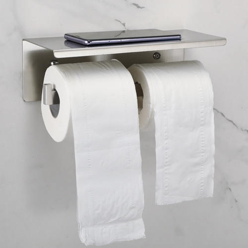 Brushed 304 Stainless Steel Double Roll Toilet Paper Holder with Shelf