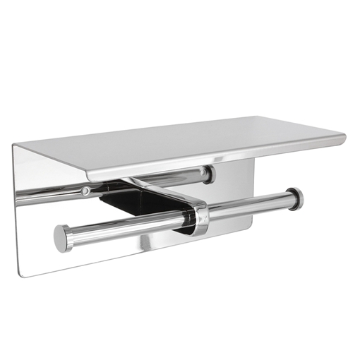 Stainless Steel Polished Finish Dual Toilet Paper Roll Holder with Phone Shelf