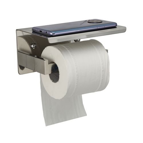 Stainless Steel Wall Mounted Single Roll Toilet Paper Holder with Phone Shelf